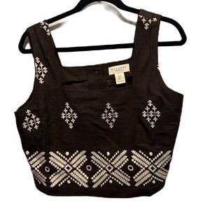 Calypso St Barth Rayon Linen Blend Embroidered Tank Style Crop Top. Brown SZ Sm
